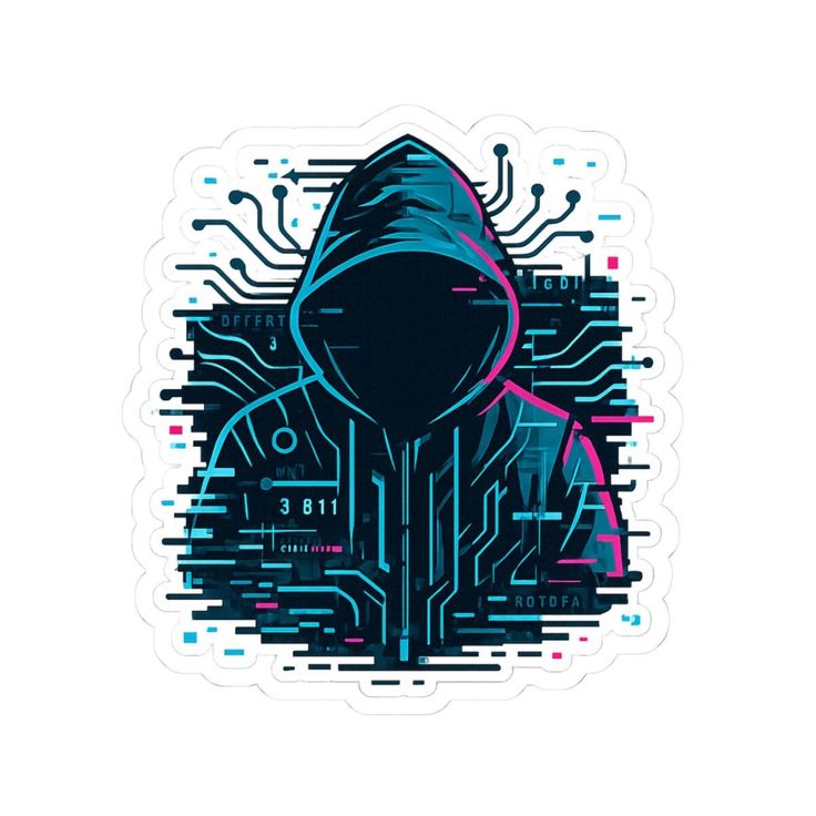 Neon Cyber Security Sticker - Synthwave Hooded Hacker Vinyl Decal