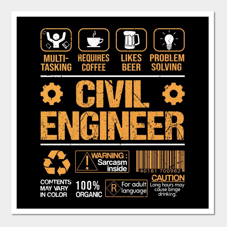 "Sarcasm Inside" Civil Engineering - Sticker